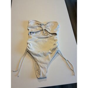 Aerie Ribbed Strapless Cutout One Piece Swimsuit Adjustable Ties Size L